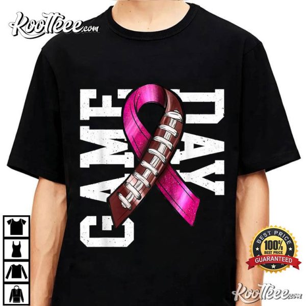 Game Day Breast Cancer Awareness Football Pink Ribbon T-Shirt