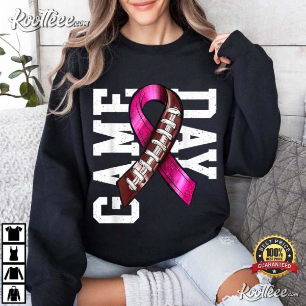 Game Day Breast Cancer Awareness Football Pink Ribbon T-Shirt