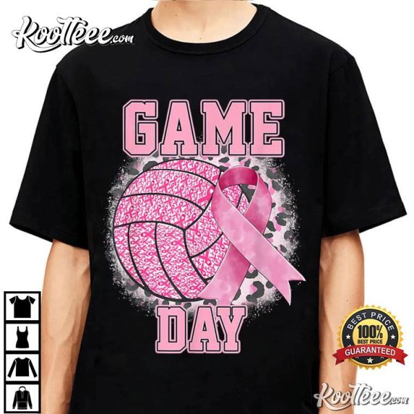 Bleached Game Day Breast Cancer Awareness Pink Volleyball T-Shirt