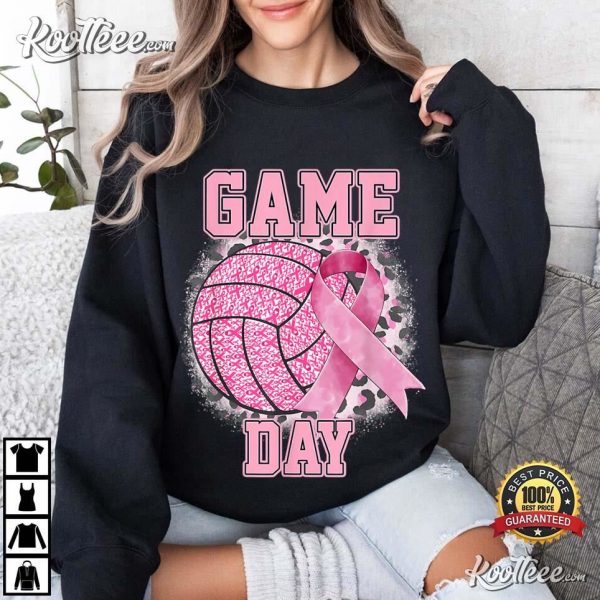 Bleached Game Day Breast Cancer Awareness Pink Volleyball T-Shirt