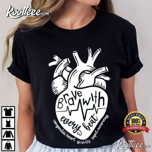 Heart Disease Awareness Brave With Every Beat Cardiac Nurse T-Shirt