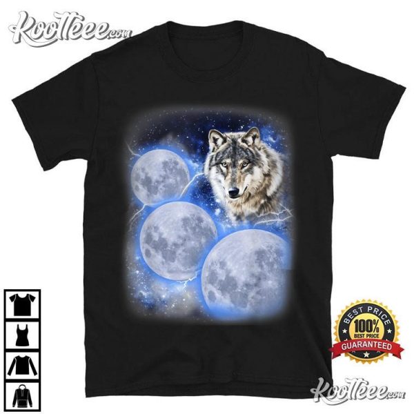 Three Moon Wolf 3 Moons Howling At Space Wolf Meme T-Shirt