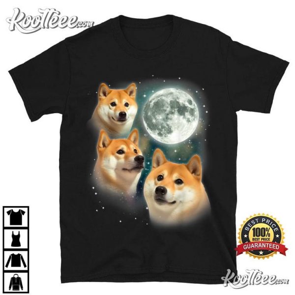 Three Shiba Inu Moon 3 Doge Funny Meme T-Shirt