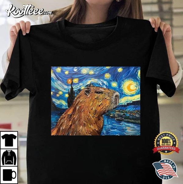 Starry Night Capybara Meme Lover T-Shirt