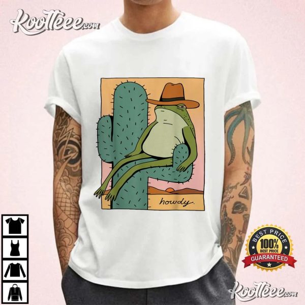 Funny Cowboy Frog Howdy Cactus T-Shirt