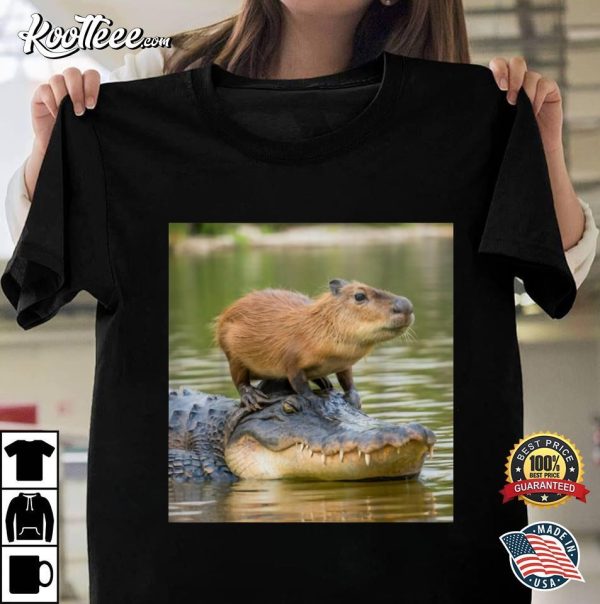 Capybara Meme On Alligator T-Shirt