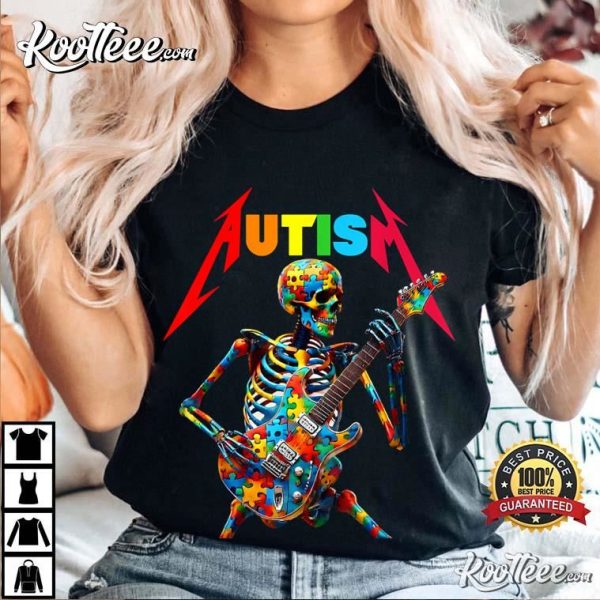 Autism Skeleton Guitar Player Rock Music T-Shirt