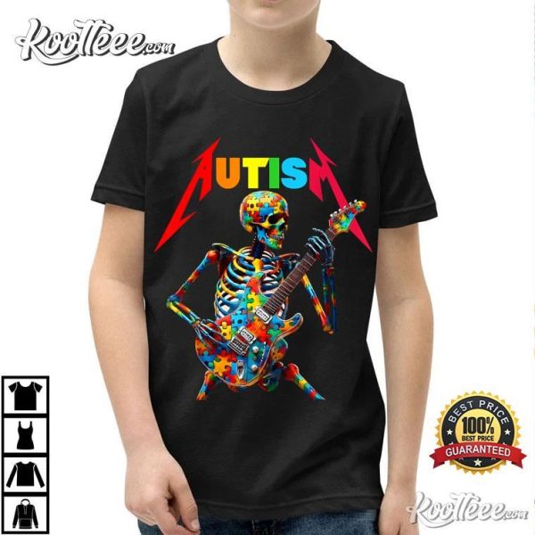 Autism Skeleton Guitar Player Rock Music T-Shirt