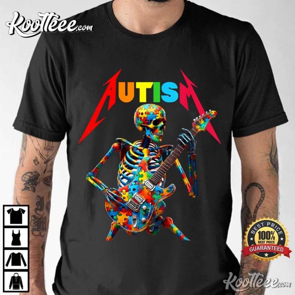 Autism Skeleton Guitar Player Rock Music T-Shirt