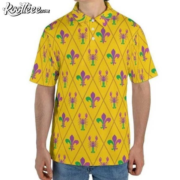 Mardi Gras Crawfish Fleur De Lis Polo Shirt