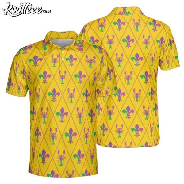 Mardi Gras Crawfish Fleur De Lis Polo Shirt