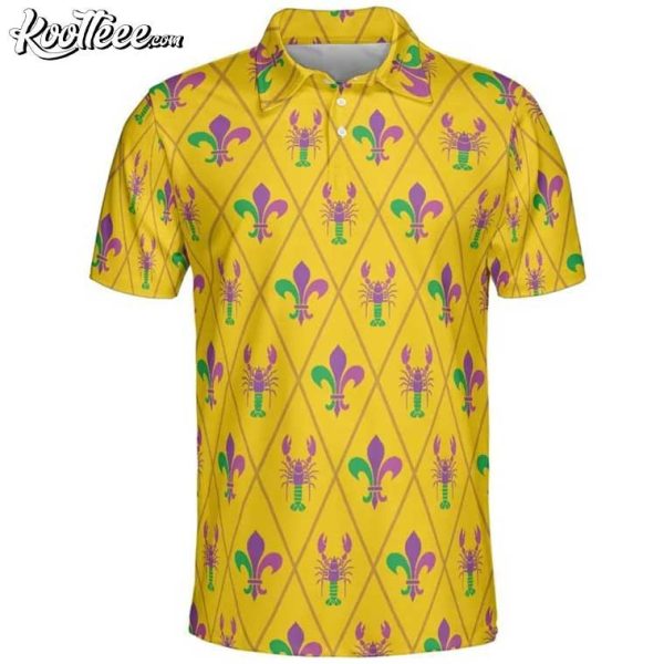 Mardi Gras Crawfish Fleur De Lis Polo Shirt