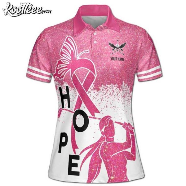 Breast Cancer Month Pink Glitter Hope Golfer Custom Women’s Polo Shirt