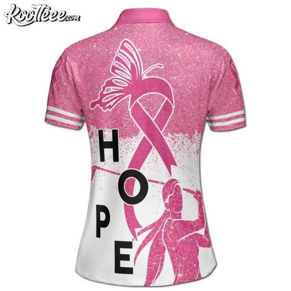 Breast Cancer Month Pink Glitter Hope Golfer Custom Women’s Polo Shirt