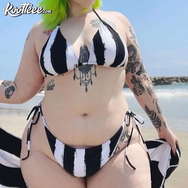 Beetlejuice Distressed Goth Punk Bikini Swimsuit