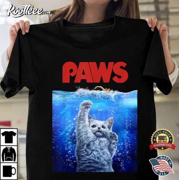 Paws White Cat Attack Swimmer Funny Jaws T-Shirt