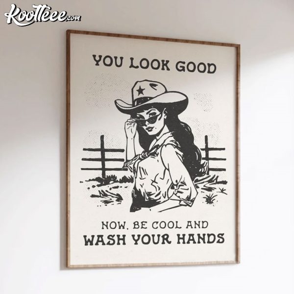 Wash Your Hands Funny Western Cowgirl Washroom Decor Retro Poster