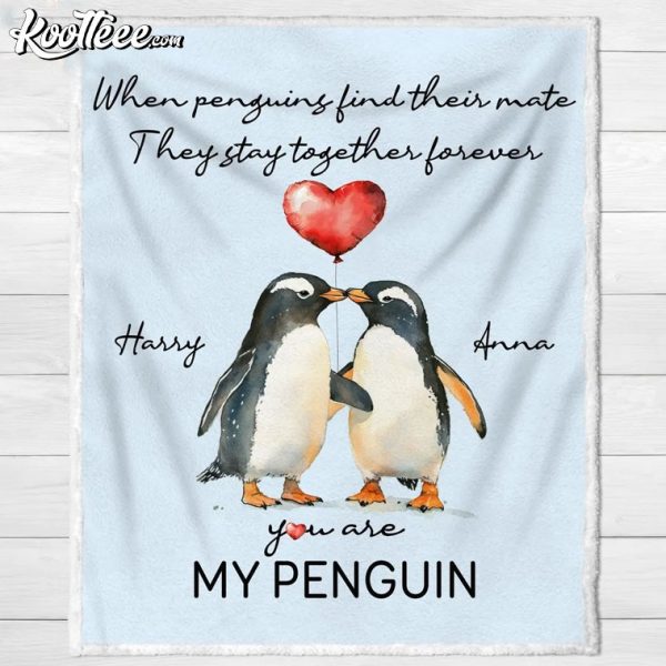 Penguin Valentine Couples Gift Personalized Fleece Blanket