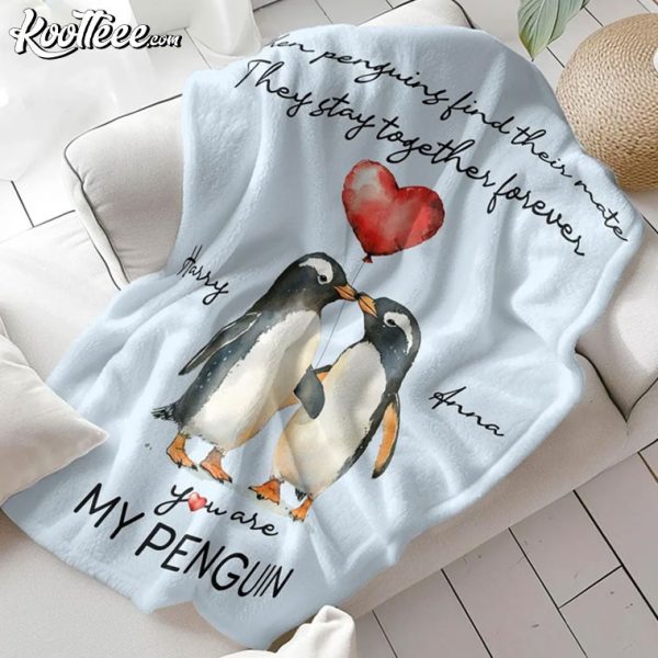 Penguin Valentine Couples Gift Personalized Fleece Blanket