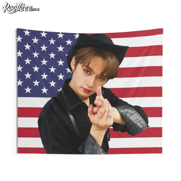 Lee Know Stray Kids Skz American Flag Wall Tapestry