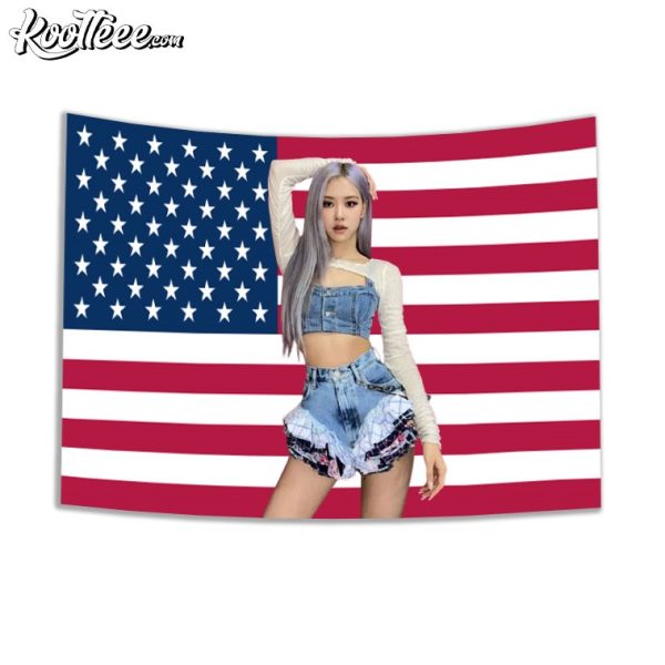 Blackpink Rose America Flag Wall Tapestry