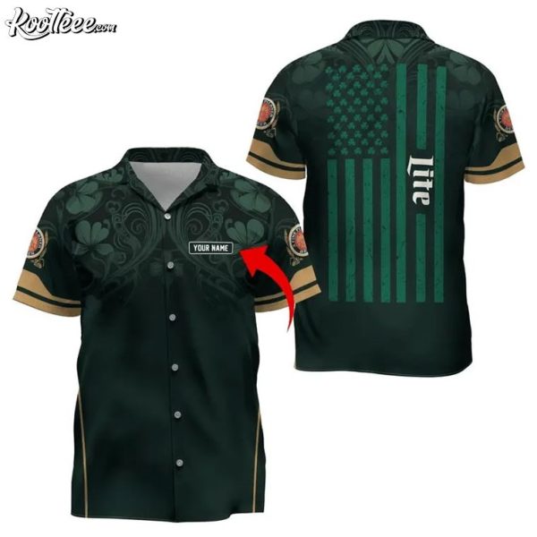 Miller Lite US Flag Saint Patrick’s Day Custom Hawaiian Shirt