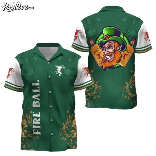 Fireball Whiskey Saint Patrick’s Day Leprechaun Hawaiian Shirt