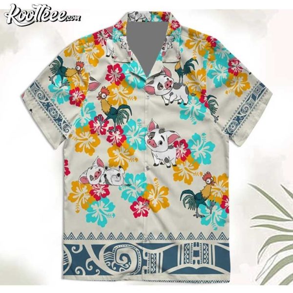 Pua And Heihei Floral Moana Hawaiian Shirt