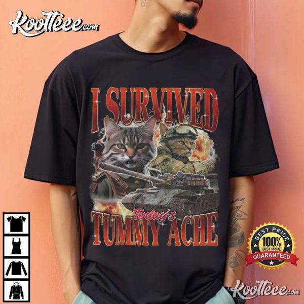 Cat Meme I Survived Today’s Tummy Ache Vintage T-Shirt