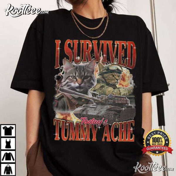 Cat Meme I Survived Today’s Tummy Ache Vintage T-Shirt