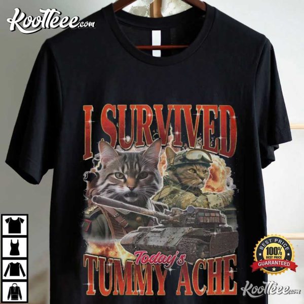 Cat Meme I Survived Today’s Tummy Ache Vintage T-Shirt