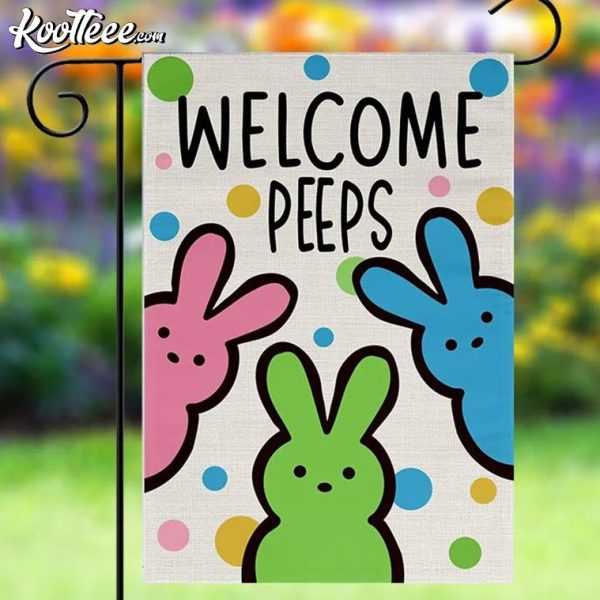 Welcome Peeps Cute Bunny Easter Spring Flag