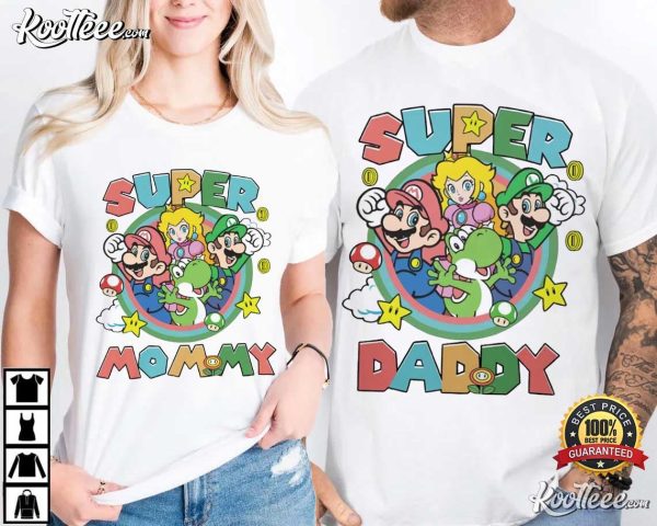 Super Daddy Super Mommy Mario Gamer Matching Couple Shirts