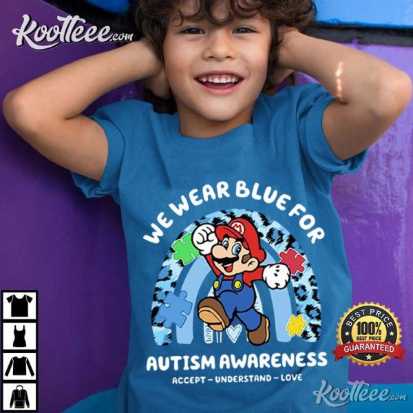 Super Mario We Wear Blue For Autism Awareness T-Shirt