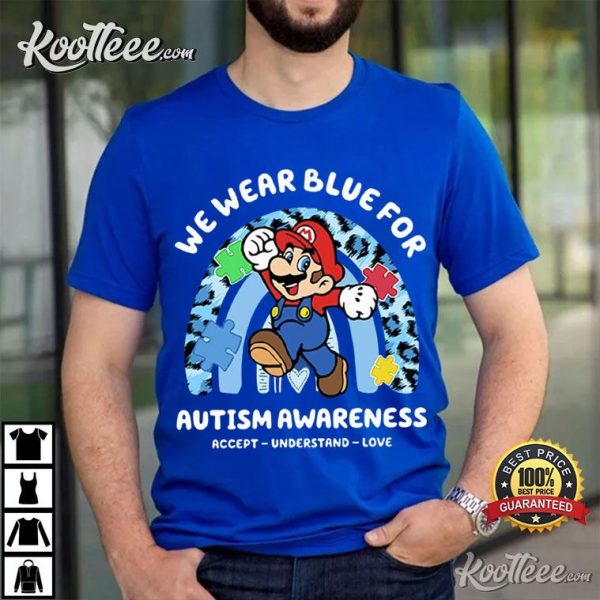 Super Mario We Wear Blue For Autism Awareness T-Shirt