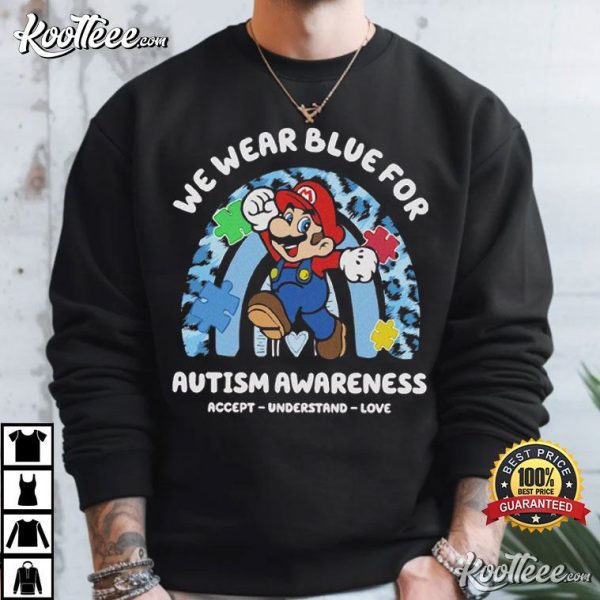 Super Mario We Wear Blue For Autism Awareness T-Shirt