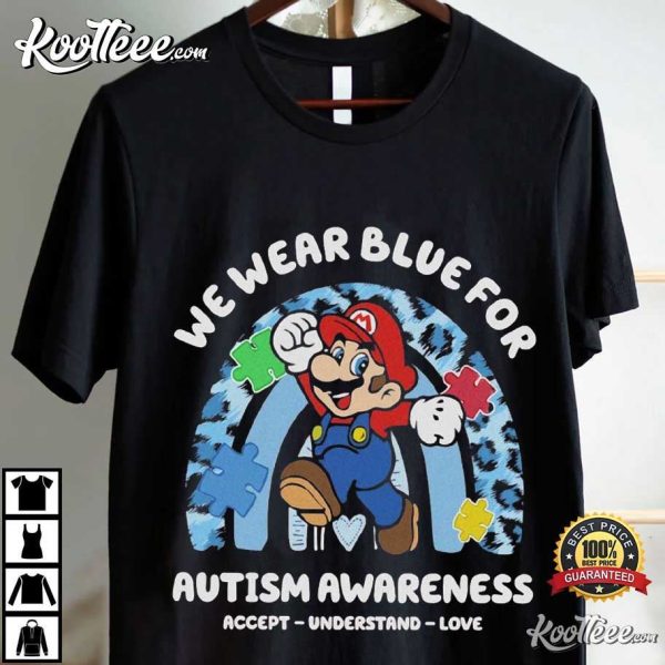 Super Mario We Wear Blue For Autism Awareness T-Shirt