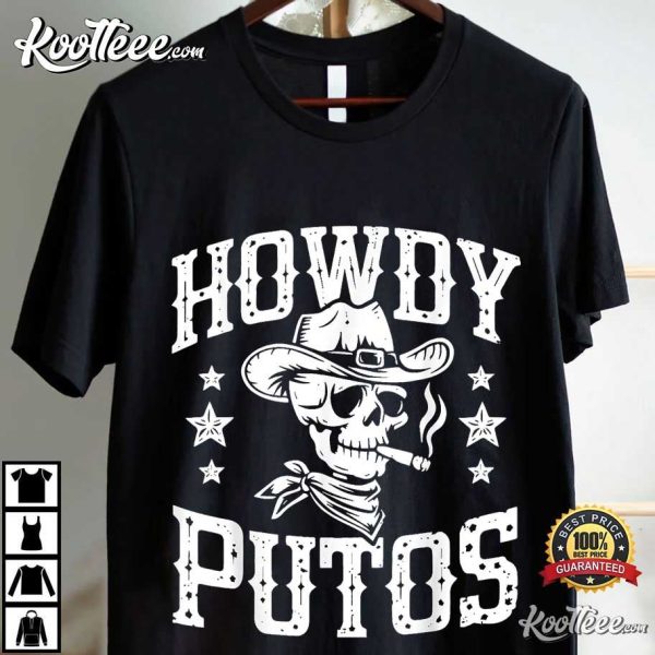 Howdy Putos Vintage Western Cowboy Skull T-Shirt