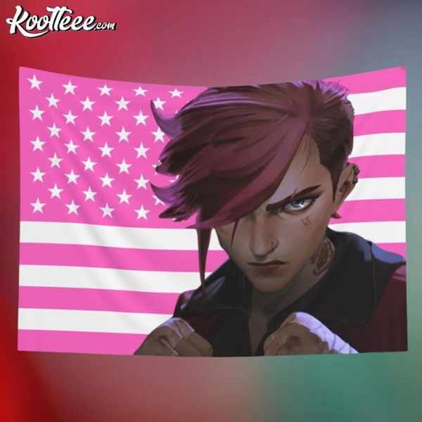 Arcane Vi League Of Legends Gamer Pink American Flag Wall Tapestry