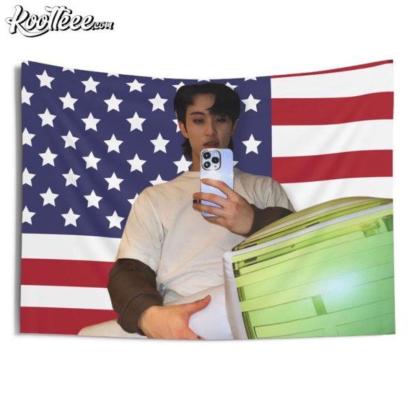 NCT Mark Lee Lightstick Kpop American Flag Wall Tapestry