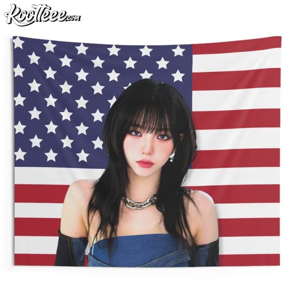 Karina AESPA Wolf Cut American Flag Wall Tapestry