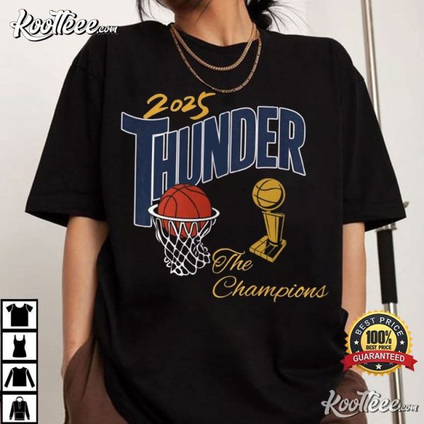 OKC Thunder 2025 Champions Basketball Trophy Celebration T-Shirt
