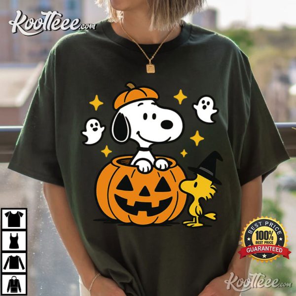 Snoopy And Woodstock Halloween Pumpkin Cartoon T-Shirt