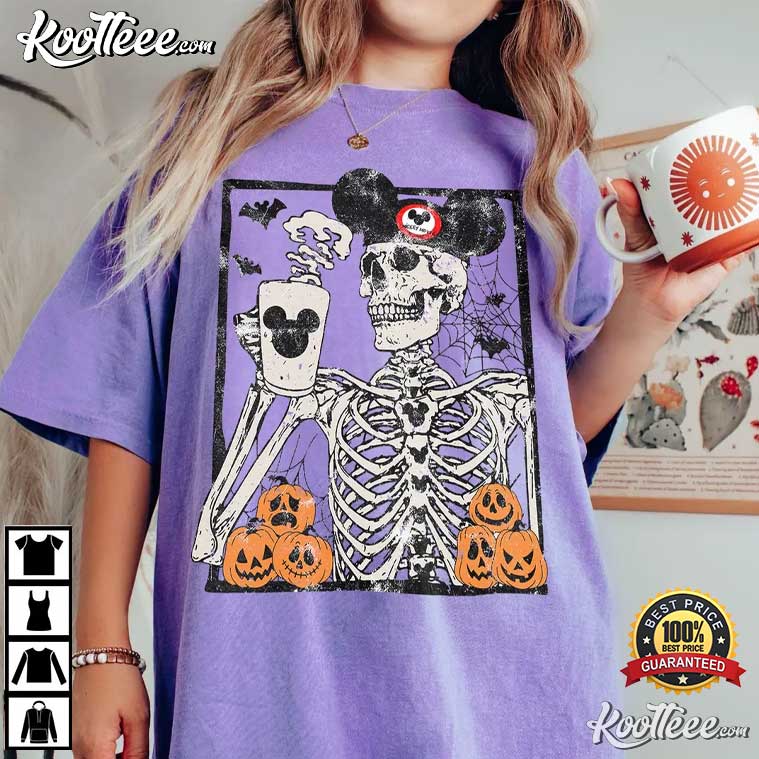Vintage Mickey Coffee Skeleton Halloween Comfort Colors T-Shirt