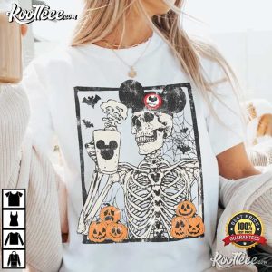Vintage Mickey Coffee Skeleton Halloween Comfort Colors T Shirt (3)