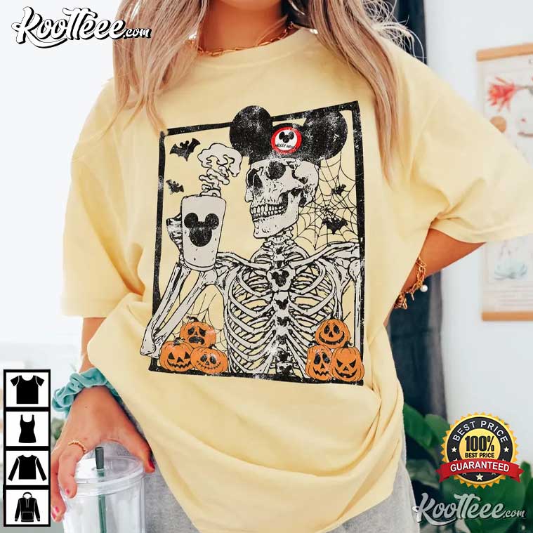 Vintage Mickey Coffee Skeleton Halloween Comfort Colors T-Shirt