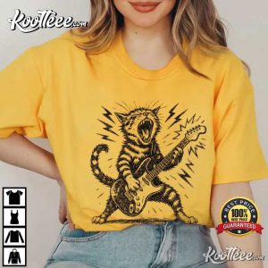 Rock And Roll Cat Electric Guitar Kitty Funny Music Lover T Shirt (4)