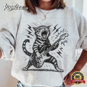 Rock And Roll Cat Electric Guitar Kitty Funny Music Lover T Shirt (1)