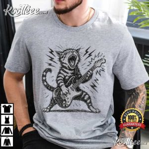 Rock And Roll Cat Electric Guitar Kitty Funny Music Lover T Shirt (2)