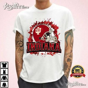 Indiana Football Helmet Crimson Red Splatter T Shirt (3)